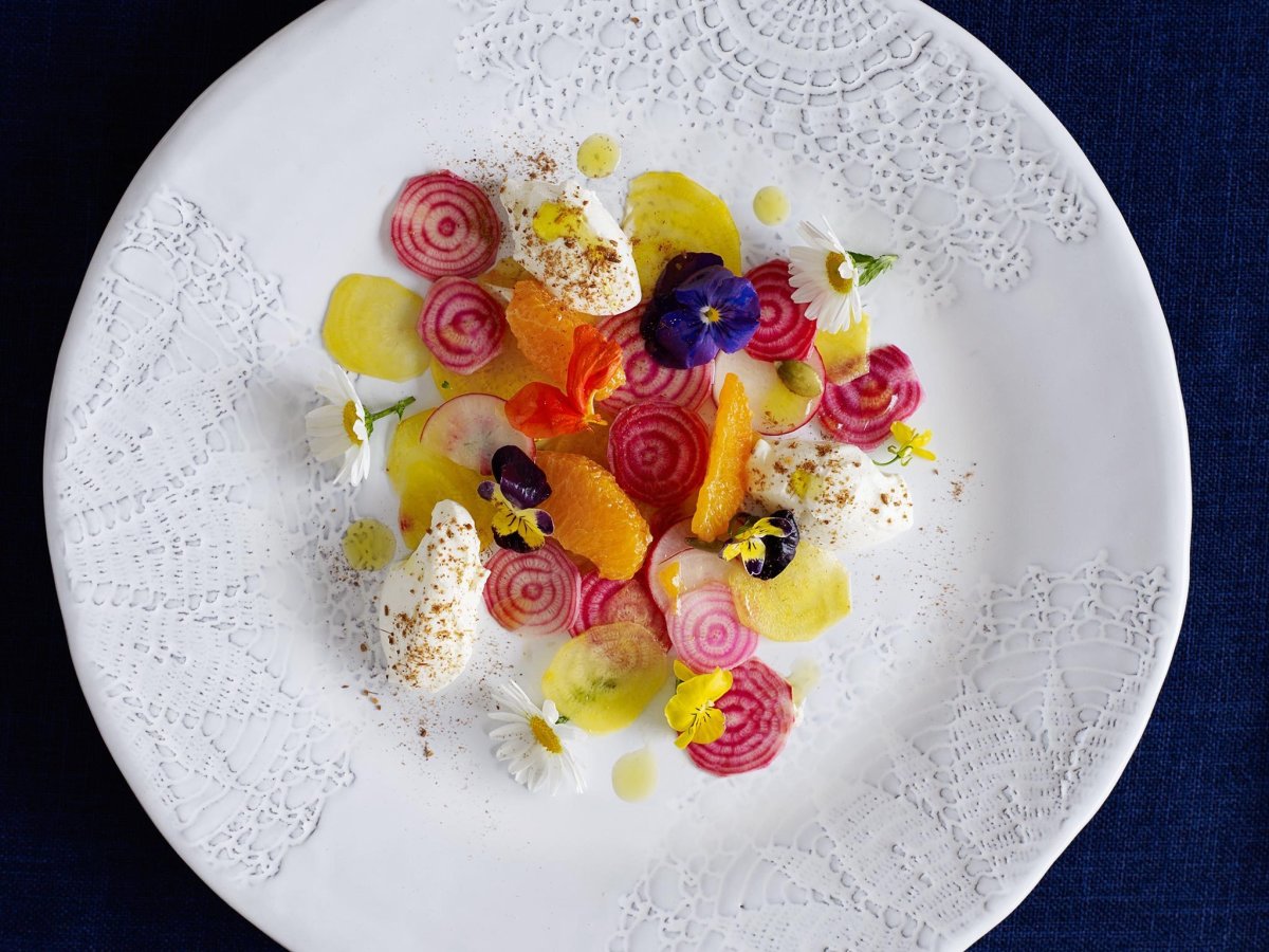 Tangelo beetroot salad with labne